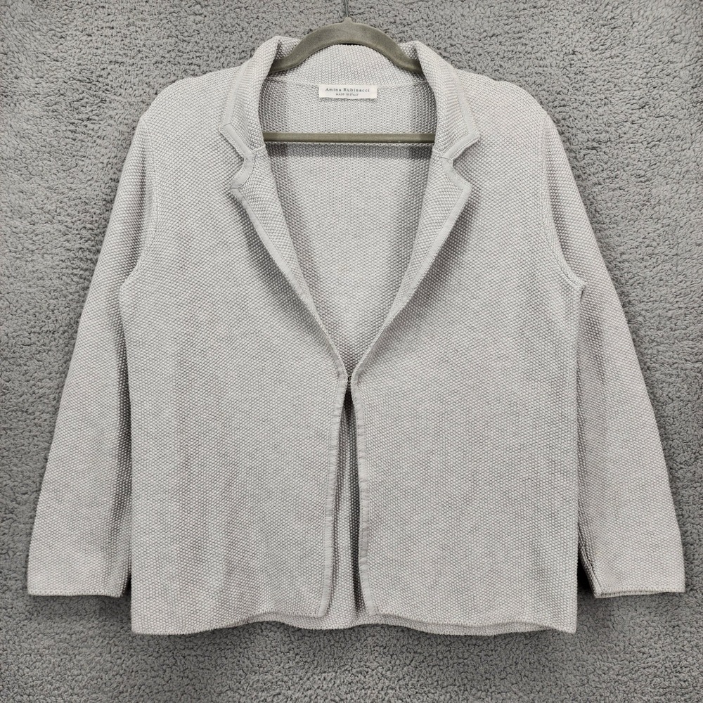 Amina Rubinacci Italy Cotton Knit Blazer Cardigan Grey Size‎ 46 Hook Eye Closure
